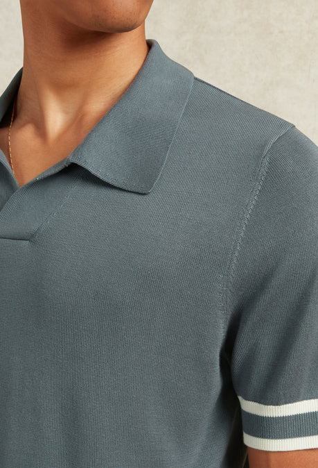 TROGON SILK BLEND KNITTED POLO - CHINA BLUE