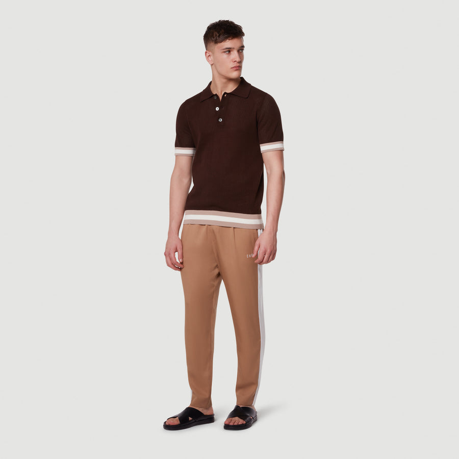 Chocolate Brown Knitted Cotton Short Sleeve Quinn Polo | CHÉ Studios